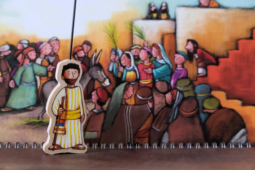 Ergänzungsset Ostern 258 - Buch, 12 Bühnenbilder, 8 Figuren aus Holz-WeyKick