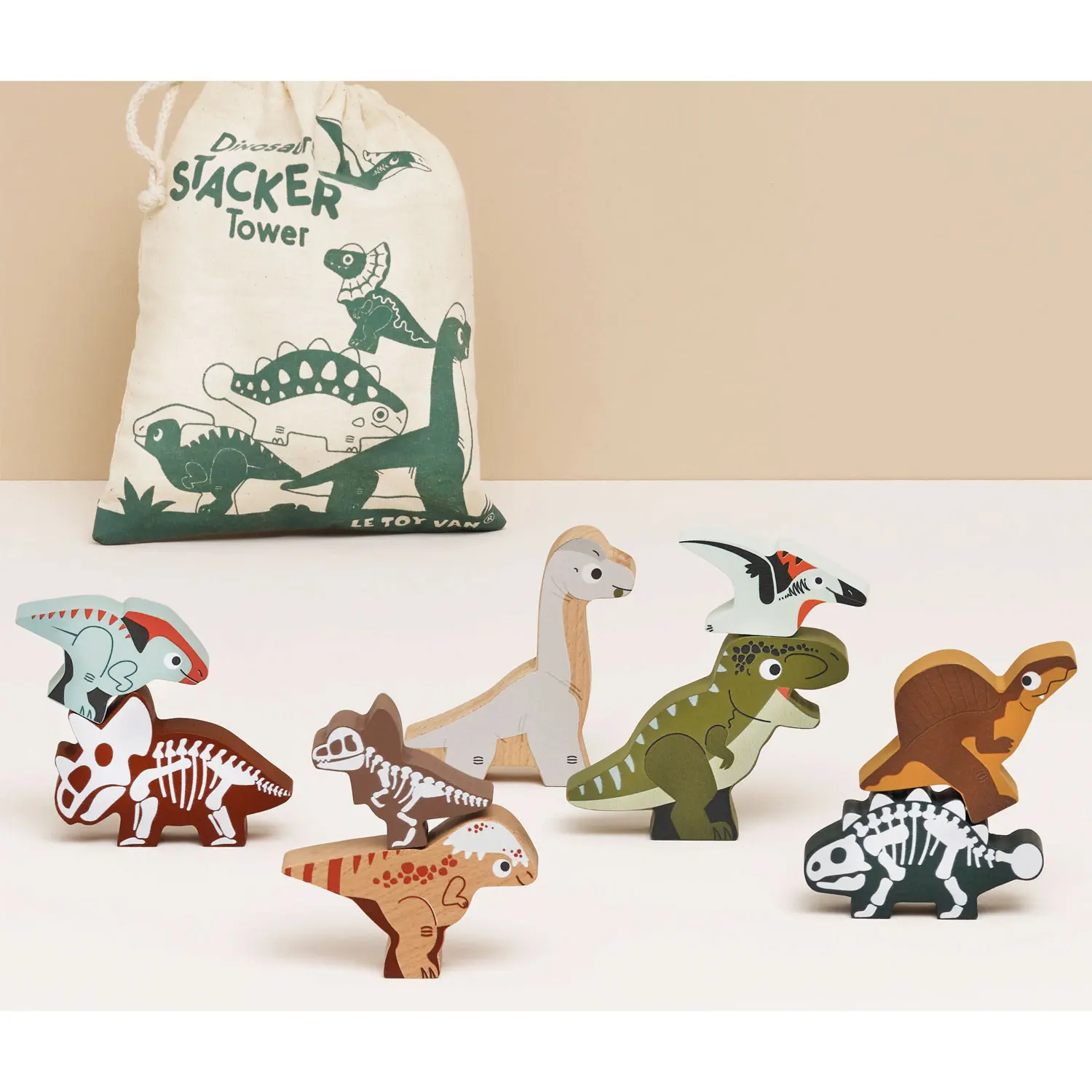 Jurassic Stacking Dinosaurs & Bag/Stapeldinosaurier & Tasche-Le Toy Van (LTV)