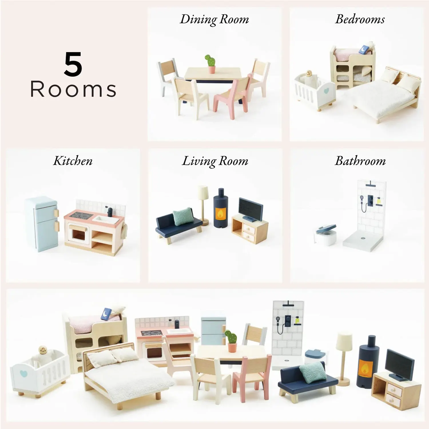 Starter Set Puppenhausmöbel/Complete DollsHouse Furniture Set (New Look)-Le Toy Van (LTV)