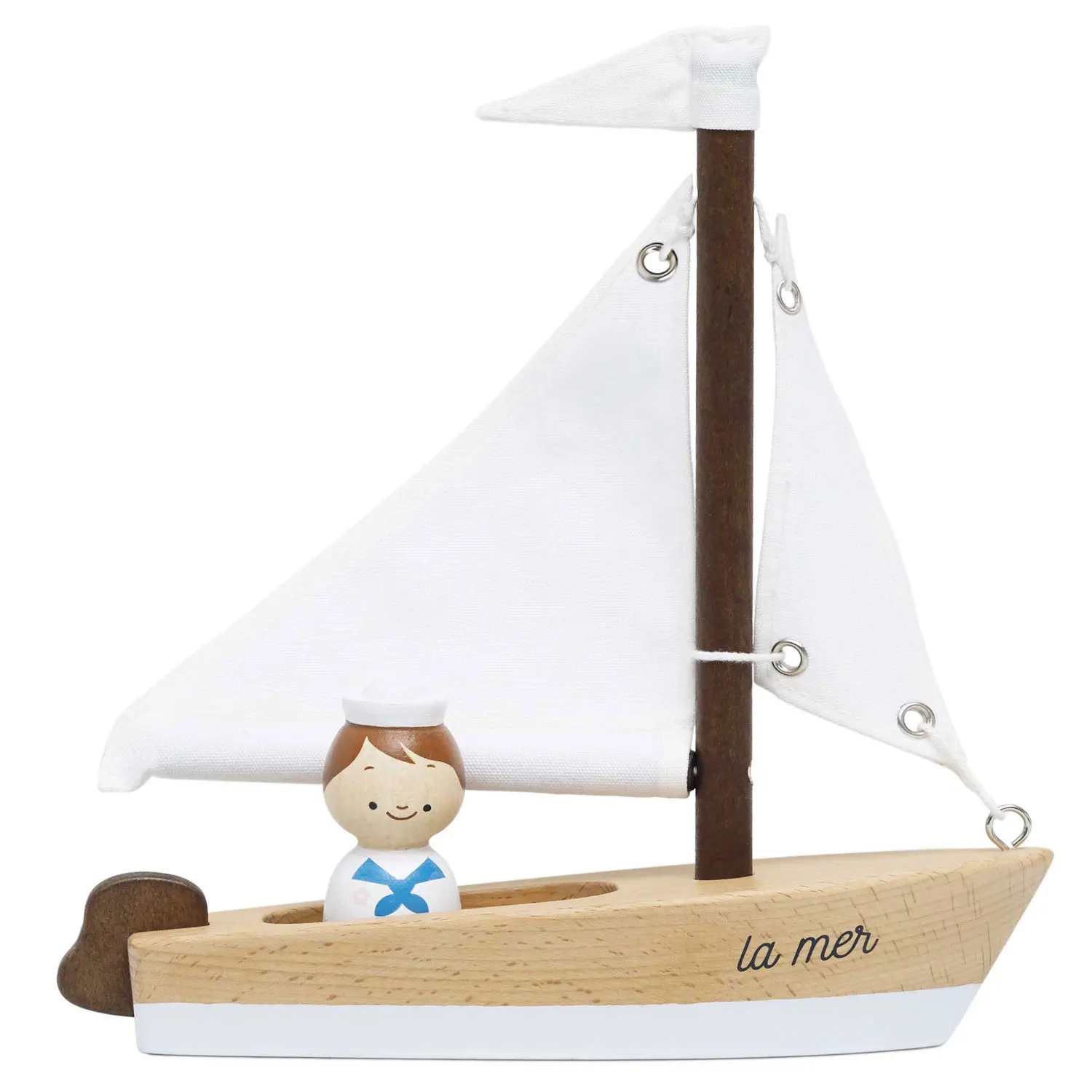 Segelboot aus Holz / Wooden Sailing Boat & Captain-Le Toy Van (LTV)