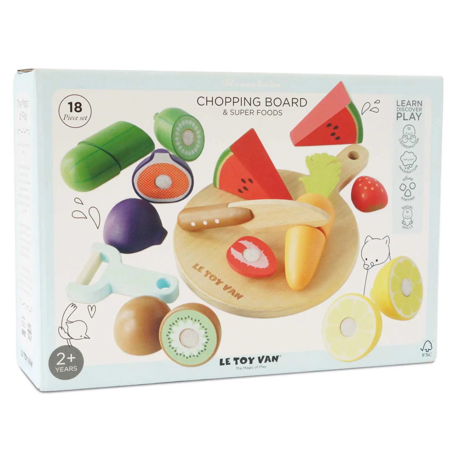 Schneidebrett mit Superfood / Wooden Chopping Board & Sliceable Play Food-Le Toy Van (LTV)