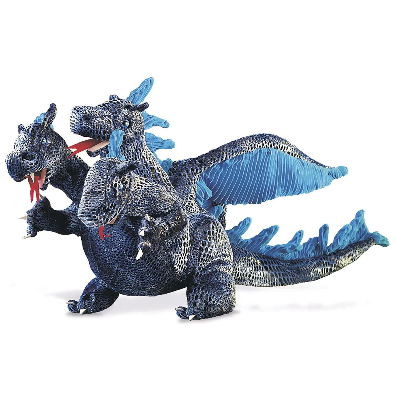Dreiköpfiger Drachen, blau / Blue Three-Headed Dragon-Folkmanis® Puppets
