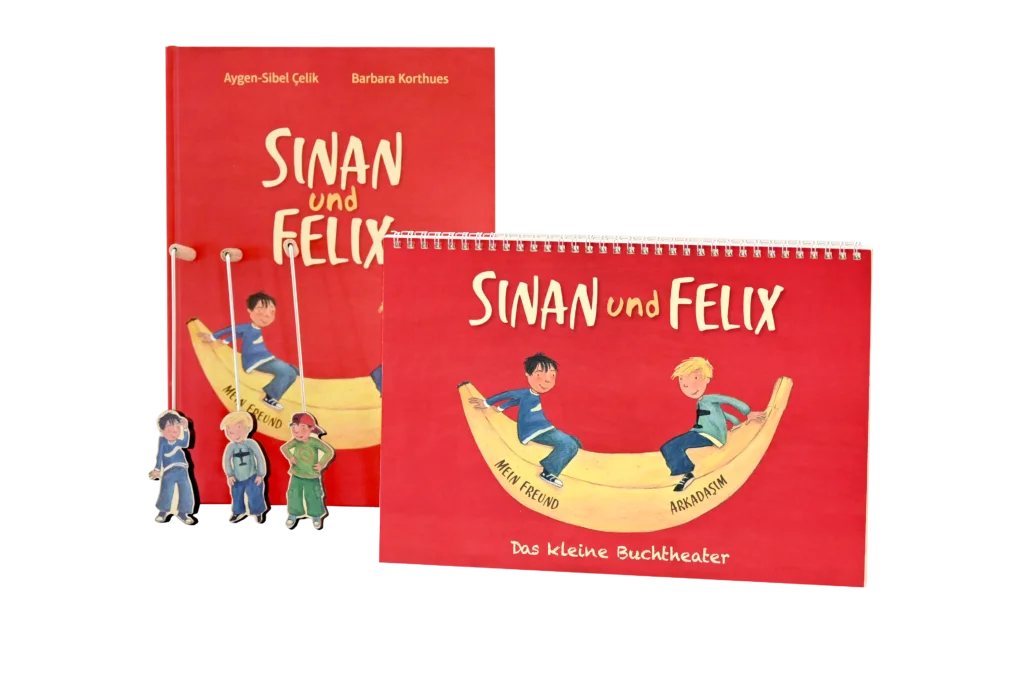 Ergänzungsset Sinan und Felix 240 - Buch, 9 Bühnenbilder, 3 Figuren aus Holz-WeyKick