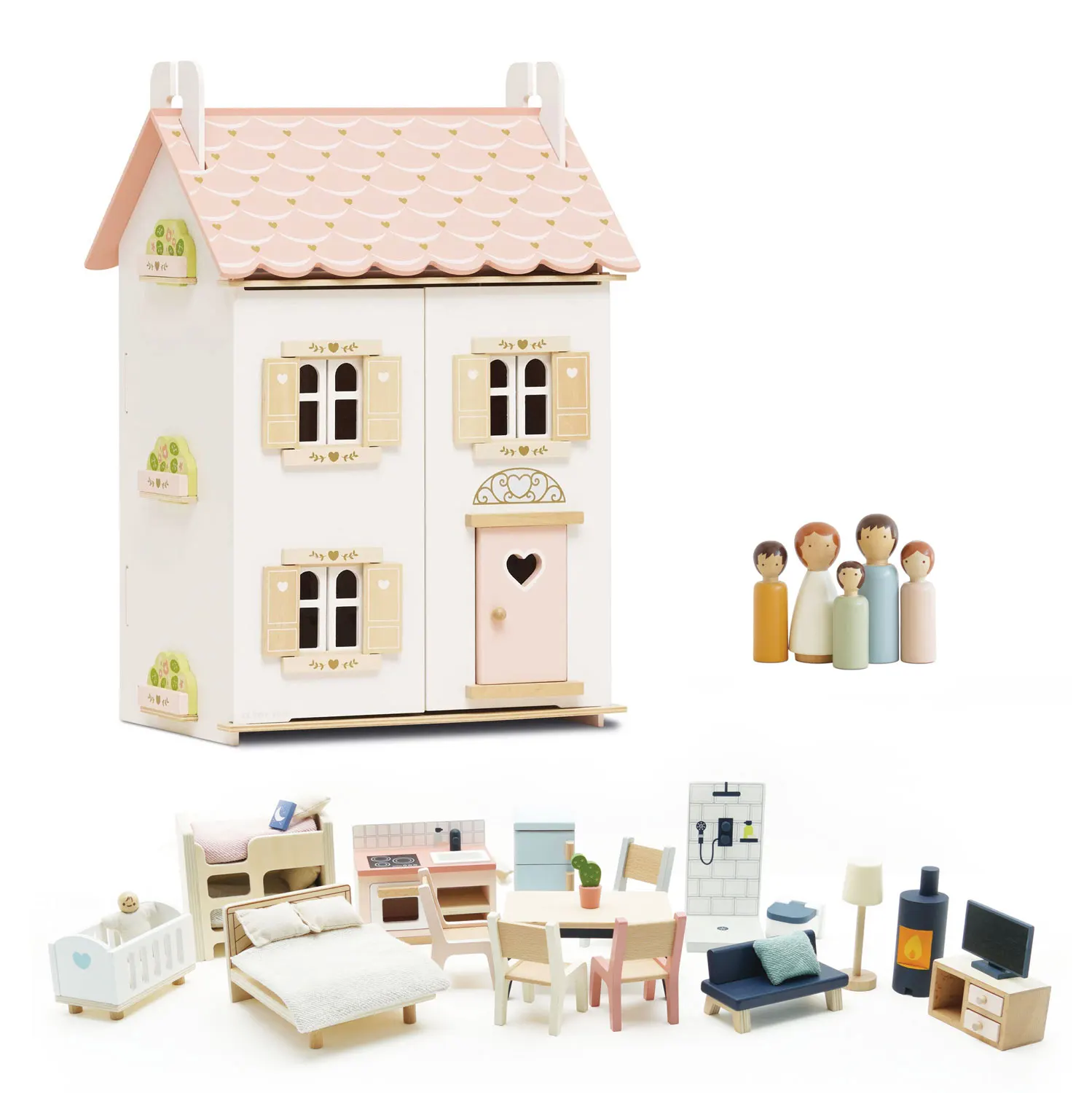 Roseheart Wooden Dolls House,Furniture & Family