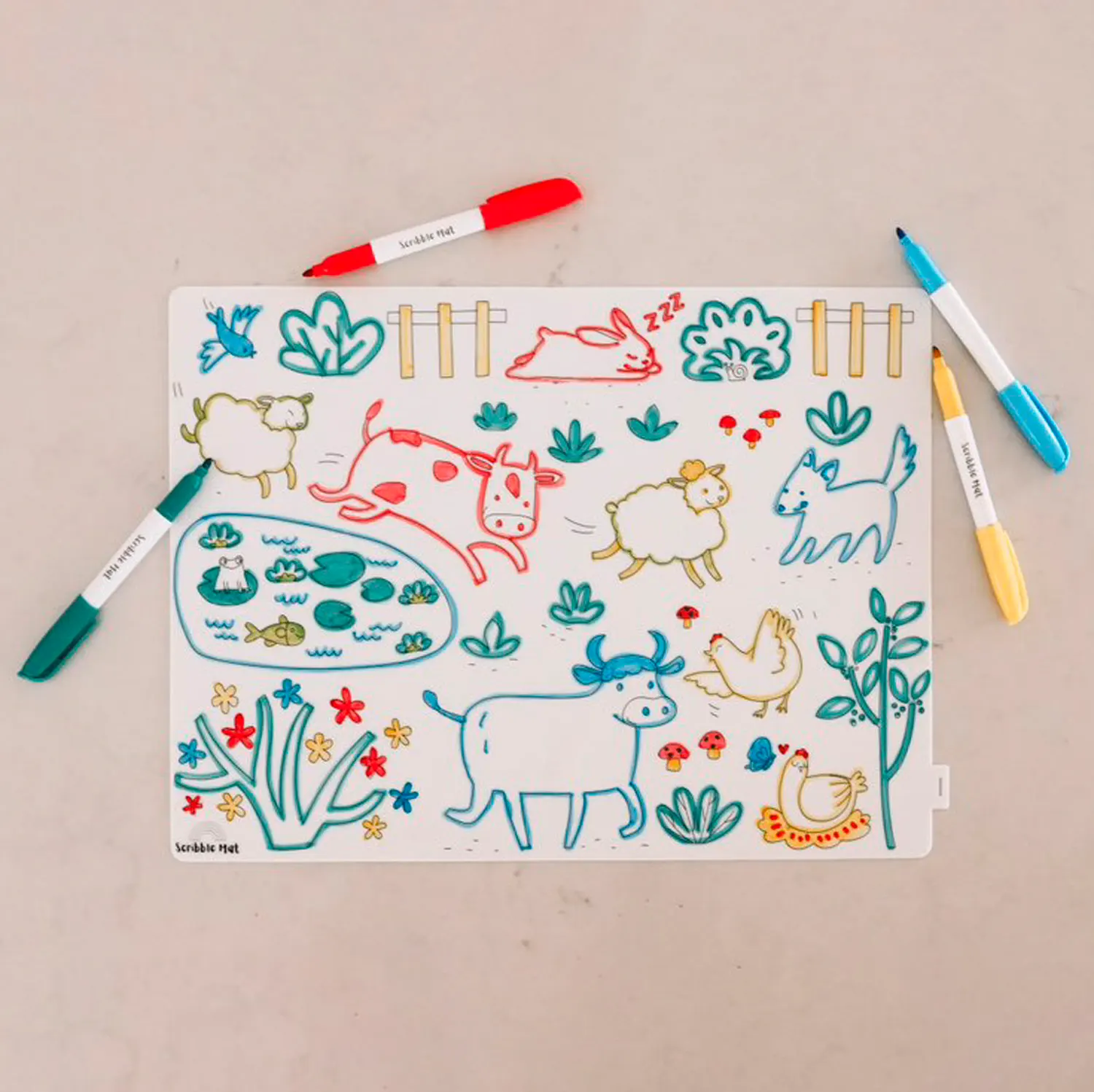 Scribble Mat 4 Farben / 4 colors - On the farm-JuegaConmigo