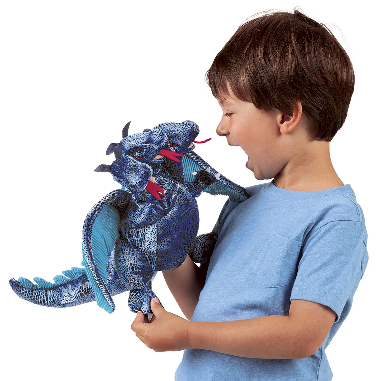 Dreiköpfiger Drachen, blau / Blue Three-Headed Dragon-Folkmanis® Puppets